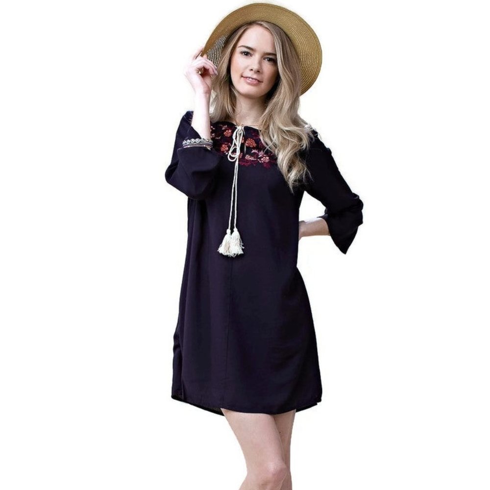Kori America Floral Embroidered Shift Dress, Navy - Picture 4 of 5